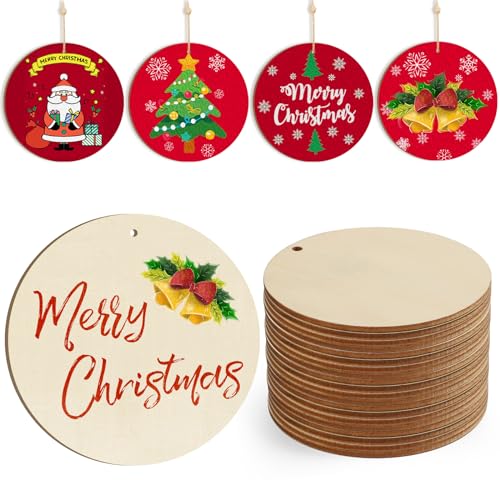 Wooden Christmas Tree Ornaments to Paint Christmas Thanksgiving Decoration Cutouts Unfinished 24PCS 3.5 x 3.5 inches, DIY Blank Unfinished Christmas Sophena