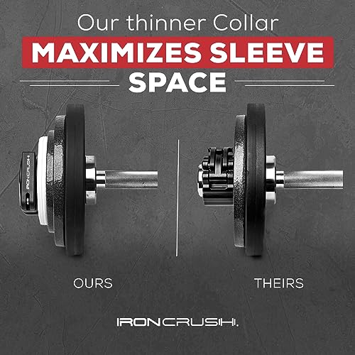 Iron Crush Olympic Barbell Clips - Adjustable & Slim Gym Clamps for Maximum Weight Capacity - Quick Release Barbell Collar Bar Locks for Weight Iron Crush