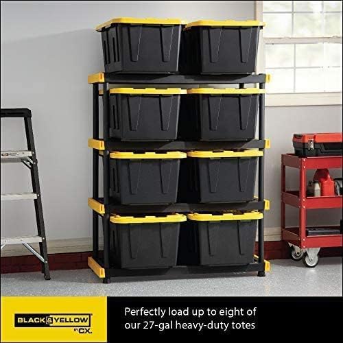 CX Black & Yellow®, 4-Tier Heavy Duty Plastic Storage Shelving Unit, 200lbs/shelf (55”H x 48”W x 20”D), for Indoor/Outdoor Organization, Modular Rack CX