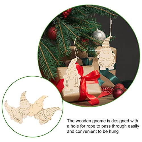 Sewroro 40pcs Blank Wood Gnome Unfinished Wooden Gnome Hanging Ornaments Unfinished Wood Dwarf Elf Christmas Tree Ornament Sewroro