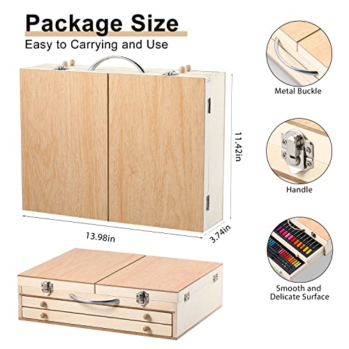 Art Supplies, Deluxe Kids Art Set with Drawing Easel, Crafts Kit in Portable Wooden Case, Oil Pastels, Colored Pencils, Watercolor Cakes, Sketch POPYOLA