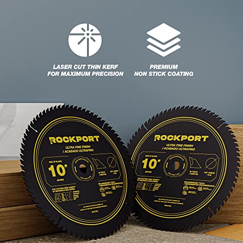 ROCKPORT Table Saw Blades 10 inch 80 Teeth - (3 Pack) 10" Table Saw Blades & 10 inch Miter Saw Blades, 5/8" Arbor, Multipupose Carbide Tip Circular ROCKPORT