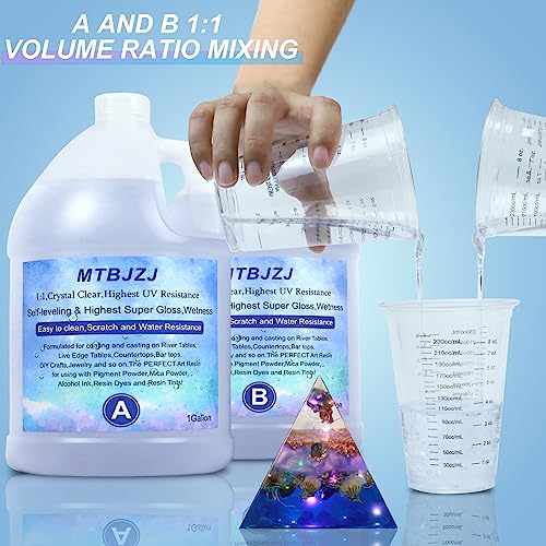 Epoxy Resin 2 Gallon Kit - Crystal Clear Epoxy Resin That Self Levels for Jewelry Casting Molds DIY, Arts & Crafts, Bars, Tabletop Art 1:1 Ratio(1 MTBJZJ