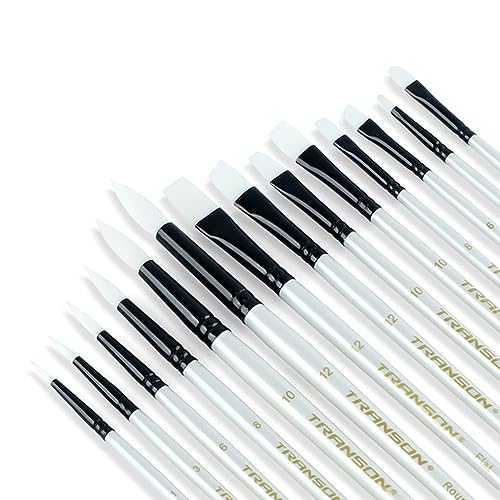 Transon 14pcs Art Painting Brush Set for Acrylic, Watercolor, Gouache, Oil and Hobby Painting White Color TRANSON