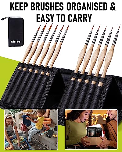 Nicpro 11 Pack Miniature Paint Brushes, Professional Fine Tip Detail Paint Brush, Artist Detail Brushes Set for Watercolor Oil Acrylic, Craft, Nicpro