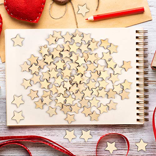 Coopay 600 Pieces Unfinished Wooden Star Blank Natural Wood Slices Wooden Cutout Tiles for DIY Crafts, Painting, Wedding, and Home Decoration, 1 Inch Coopay