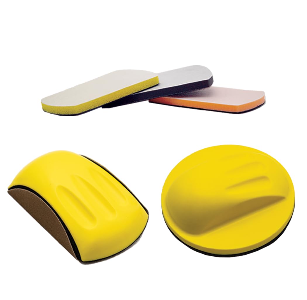 HOOK AND LOOP BLOCK KIT 6 Inch Round & Mouse Hand Sanding, interface pads Ideal for Woodworking, Furniture Restoration, Home and Automotive Body, Lauco