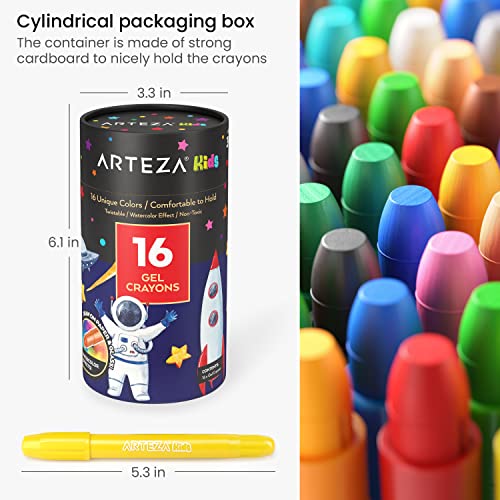 ARTEZA Kids Gel Crayons, 16 Count, Twistable and Washable Jumbo Crayons, School Supplies for Classrooms, Students, and Teachers ARTEZA
