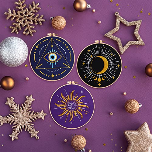 Louise Maelys 3 Set Tarot Embroidery Kits for Beginners with Sun Moon Evil Eye Pattern,Adults Starter Cross Stitch Kit DIY Needlepoint Kits Louise Maelys