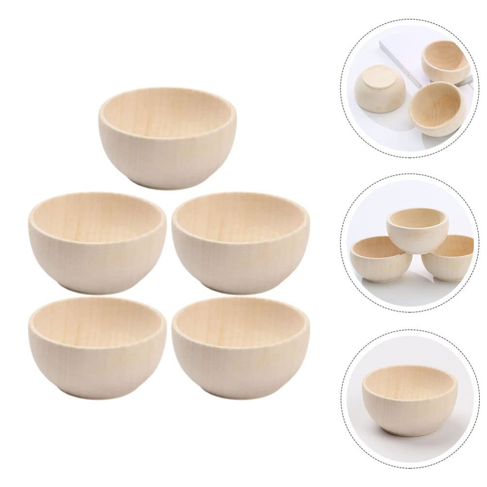 SEWACC 5pcs Wooden Bowls Unfinished Bowls Unpainted Wooden Bowls Serving Bowl Wood Crafts Bowls Pinch Bowls for Fruits Salad Cereal SEWACC