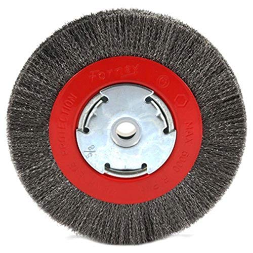 Forney 72751 Wire Bench Wheel Brush, Narrow Face Fine Crimped with 1/2-Inch and 5/8-Inch Arbor, 6-Inch-by-.008-Inch Forney