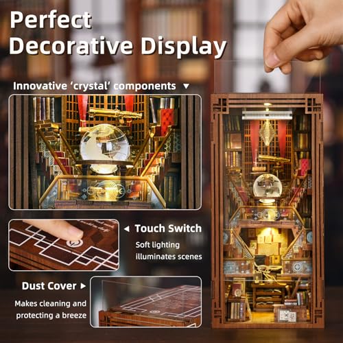 Minicity Book Nook Kit, DIY Miniature Dollhouse Booknook Kit, 3D Wooden Puzzle Bookend Bookshelf Insert Decor with LED Light for Teens and Adults MiniCity