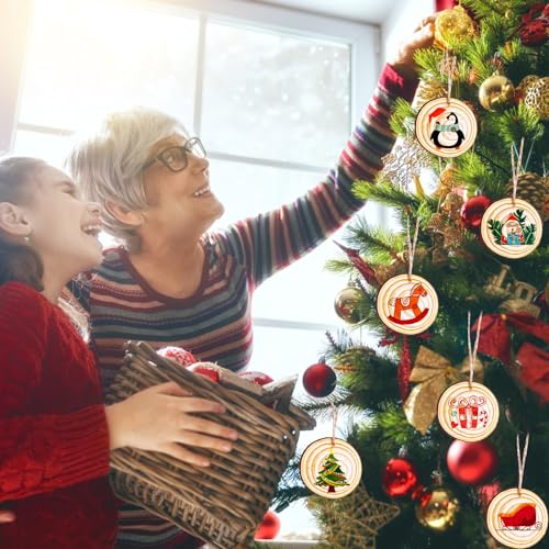 Max Fun Natural Wood Slices 30PCS 3.5-4'' Crafts DIY Wooden Christmas Ornaments Unfinished Predrilled Round Wood Circles for Arts and Crafts Max Fun