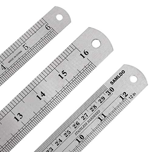 3 Pack Stainless Steel Ruler 16 inch 6 inch and 12 inch Metal Ruler Kit with Conversion Table Metric Straight Edge Linear Measurement Ruler SAMLOO