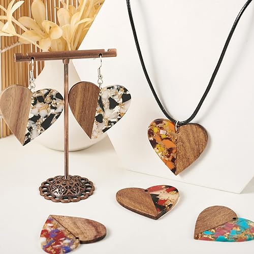 Craftdady 16Pcs Resin Wood Heart Charms with Gold Foil 8 Colors Walnut Wooden Pendants Earring Blank Charms for Women Boho Earrings Crafts DIY Craftdady