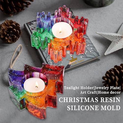 Wehous Christmas Resin Molds, 2PCS Snowflake Tree Candle Holder Silicone Resin Mold, 3D Christmas Epoxy Casting Mold, DIY Tealight Votive Jewelry Wehous