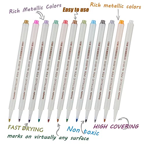 YUANCHENG Metallic Marker Pens, Set of 12 Colors Fine Point Metallic Marker Pens for Black Paper, Rock Painting, Easter Egg, Halloween Pumpkin, Card YUANCHENG