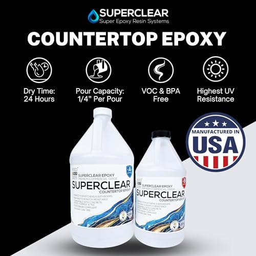 Superclear Countertop Epoxy Resin, 1.5 Gallon 2-Part Epoxy Kit - Certified Food Grade 2:1 Protective Epoxy Resin for Kitchen & Bathroom Counter Tops, Superclear