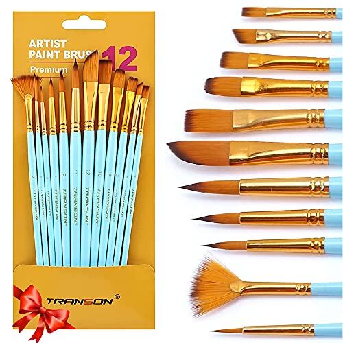 Transon Art Painting Brush Assorted Set of 12 with Acrylic Paint Set 12-Color TRANSON