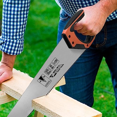 14 Inch Wood Hand Saw, 11 TPI Universal Handsaw Non-slip Ergonomic Handle Rustproof Wood Saw WBJKZJD