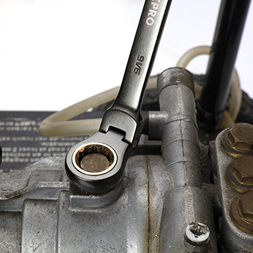 WORKPRO 8-piece Flex-Head Ratcheting Combination Wrench Set, SAE 5/16-3/4 in, 72-Teeth, Cr-V Constructed, Nickel Plating with Organizer Bag WORKPRO