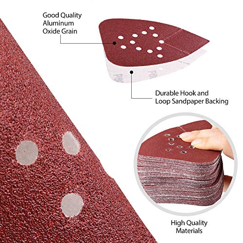 LotFancy Sanding Pads for Black and Decker Mouse Sanders, 50PCS 60 80 120 150 220 Grit Sandpaper Assortment - 12 Hole Hook and Loop Detail Palm LotFancy