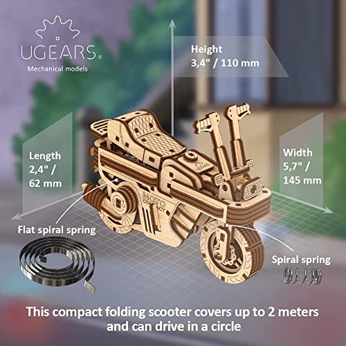 UGEARS Wood Motorcycle Model Kit - Moto Compact Folding Scooter 3D Puzzles for Adults - 3D Puzzle Model Kits for Adults (Rides 6 feet) - UGEARS