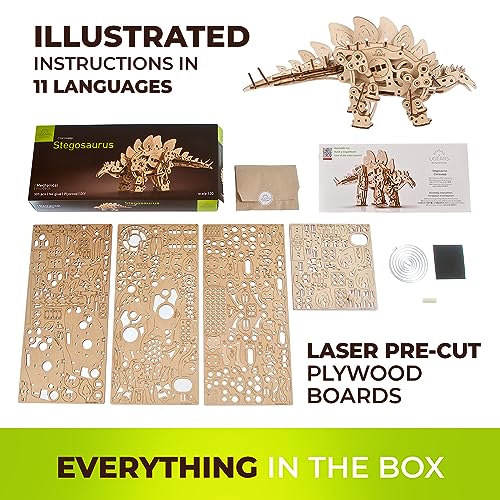 UGEARS Stegosaurus Dinosaur Wooden Model Kits - 3D Dinosaur Puzzle for Adults - Wooden Dinosaur Kit with Lifelike Mechanics - Model Kits for Adults UGEARS