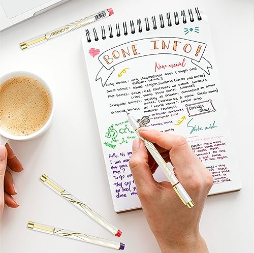 Colored Pens Bulk 6-Pack,Cute Noble Gold Line Penholder Pens,Colorful Pen Gel Pens,Waterproof Color Micro-Pen,White and Simple Fashion Style Smooth SHRRTY