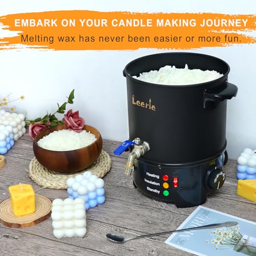 Leerie 5Qts/10Lbs Wax Melter for Candle Making - L5 Candle Wax Melting Pot with Heating Core Brass Spout & Temp Control for DIY Home Business Candle Leerie