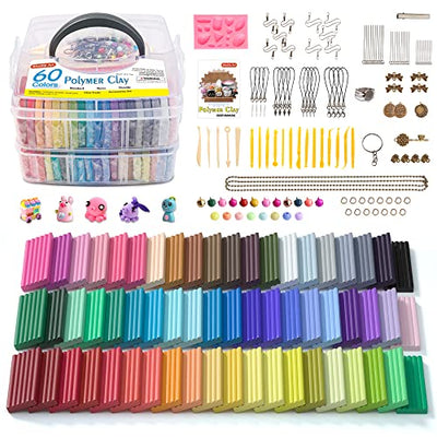 Polymer Clay, Shuttle Art 60 Colors Oven Bake Modeling Clay, Creative Clay Kit with 19 Clay Tools and 16 Kinds of Accessories, Non-Toxic, Non-Sticky,