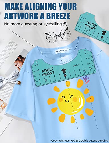 Tshirt Ruler Guide for Vinyl Alignment - T Shirt Measure Rulers Guide, Shirt Measurement Centering Tool Heat Press Screen Printing Embroidery Vowlove