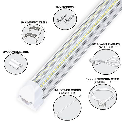 Gugsey 8Ft LED Shop Light Fixture - 100W 15500LM T8 Shop Lights for Garage, 6000K 8 Foot Daylight V Shape Linkable Garage Lights, High Output Clear Gugsey