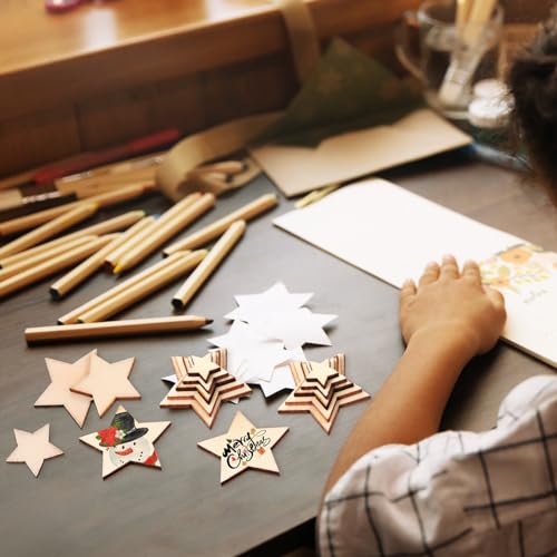 Artibetter Unfinished Wooden Stars 500pcs Wooden Star Cutouts Different Sizes Blank Star Wood Pieces for Christmas Holiday DIY Crafts ARTIBETTER