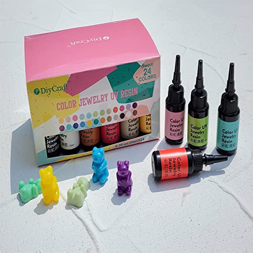 DIYcraft Colored UV Resin - 24Colors (TG-24Colors) UV Light Curing Ultraviolet Cure Resin Glue for Small UV Resin Molds, Jewelry Making - DIYcraft