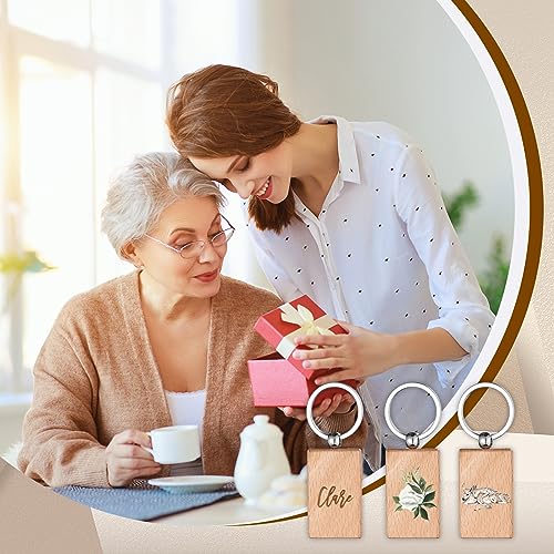 Voittozege 100 Pcs Wooden Keychain Blanks Wood Key Chain Bulk Rectangle Wooden Blank Keychains Unfinished Blanks Wood Keychains Blank Wooden Key Tag Voittozege