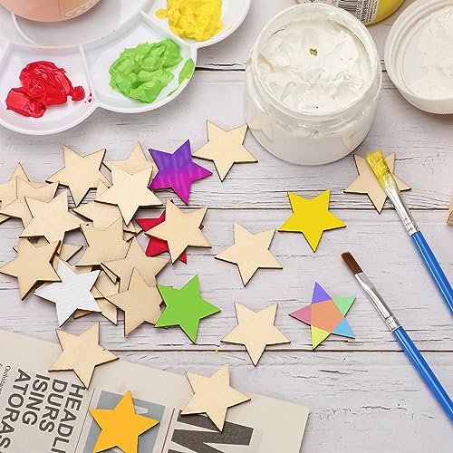 300 Pcs Wooden Stars,Unfinished Wood Star Shape Wood Pieces Wood Cutouts Small Wooden Stars for Craft DIY Memorial Day Flag Day Independence Day DECYOOL