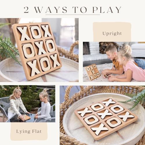 Tic Tac Toe Game & Decor Set, Kids Board Games, Versatile Boho/Natural Style Tic Tac Toe Board for Classic Two Person Games, 8.63 Inches Tic Tac Toe Woobli