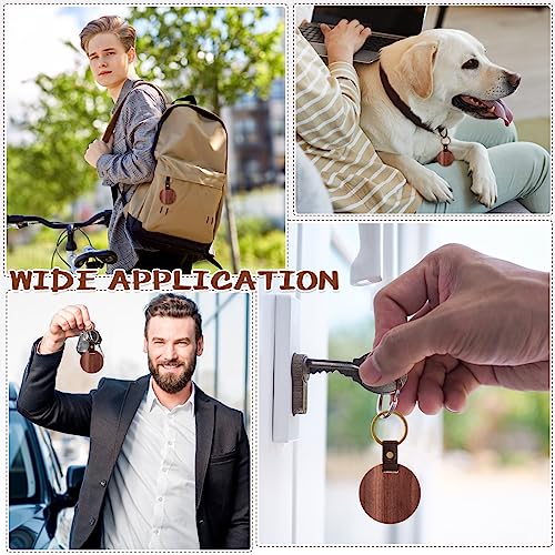 Ecally 48 Pcs Wooden Keychain Blanks Leather Strap Wood Keychain Blanks Round Wood Keyring with for DIY Employee Coworker Gift Craft Ecally