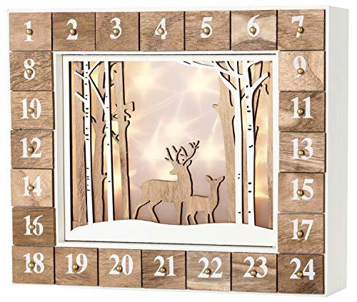 BRUBAKER Reusable Wooden Advent Calendar to Fill - White Winter Landscape with LED Lighting - DIY Christmas Calendar 13.98 x 2.36 x 10.63 inches BRUBAKER
