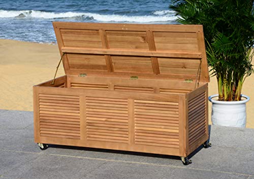 Safavieh PAT7038A Outdoor Collection Elina Teak 47.2" Cushion Deck Box, Natural Safavieh