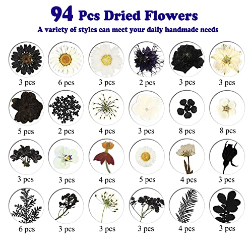 LUCISKY 94 Pcs Black Pressed Dried Flowers for Resin Molds, Real Natural Flowers Leave for DIY Crafts, Jewelry, Candle, Soap Making Gifts LUCISKY