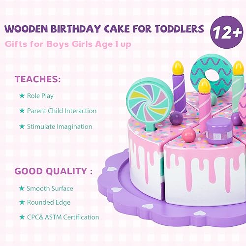 WoodenEdu Toddler Cake Toys for Toddlers 1-3,Wooden Pretend Play Food Fake Birthday Cake,Tea Party Learning Kitchen Gift Toy for Boys Girls (Cookies WoodenEdu