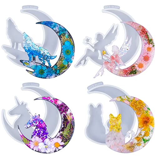 LET'S RESIN Resin Molds, Crescents Moon Molds, Epoxy Molds, Silicone Molds for Epoxy Resin, Wolf with Moon, Cat with Moon, Unicorn with Moon LET'S RESIN