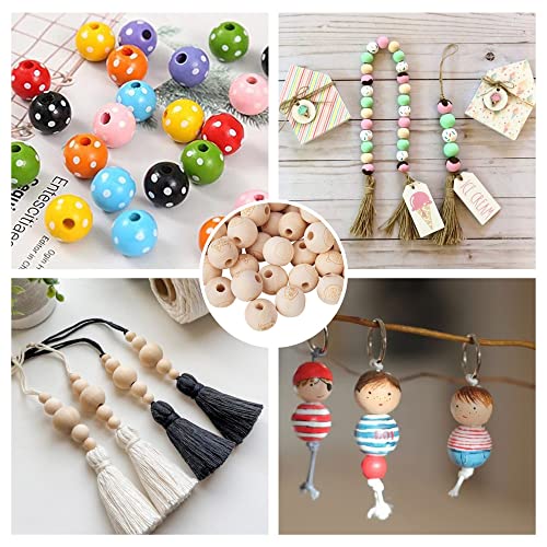 Craftdady 80pcs 15-16mm Round Wood Beads Unfinished Wood European Spacer Beads Large Hole Wooden Beads with Animal Cat Pattern for DIY Macrame Craftdady