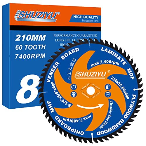 LSHUZIYU 8 1/4 Inch (210MM)-60T, Arbor 5/8"-Diamond, Smooth Cut Coating. Circular Saw Blade, Table Saw Blade, Miter Saw Blade, for Laminate, Veneer LSHUZIYU