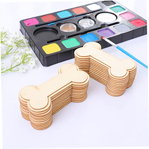 VILLCASE 24PCS Wood Embellishments Wood Bone Shape Christmas Unfinished Wood Cutout Dog Bone Wood Cutout Dog Bone Embellishments Round Labels Gift VILLCASE