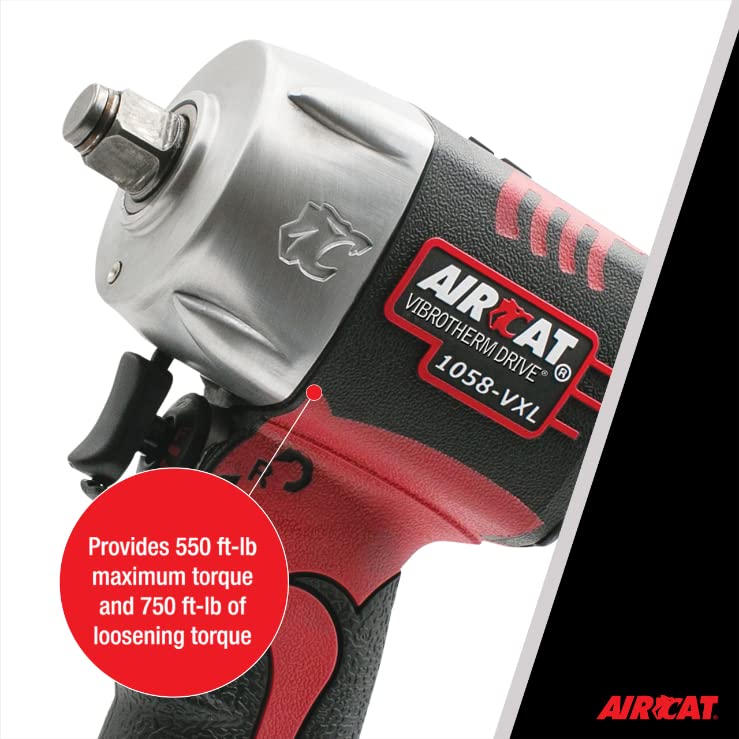 AIRCAT Pneumatic Tools 1058-VXL 1/2-Inch Vibrotherm Drive Composite Compact Impact Wrench 750 ft-lbs AIRCAT