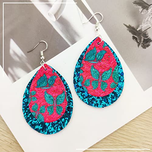 SHUANGART 194 Pcs Sublimation Blank Superfine Glitter Faux Leather Earrings Kit, Chunky Glitter Teardrop Leather Earrings with Sublimation Paper for ROORUZ