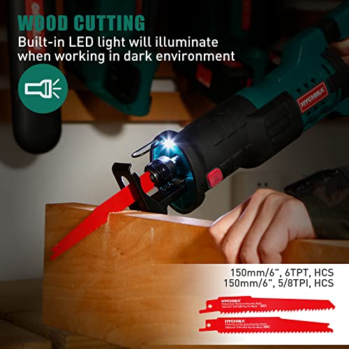 HYCHIKA Reciprocating Saw, 18V MAX Cordless Saw with 2.0Ah Battery, 2800SPM,7/8" Stroke Length, Variable Speed, Tool-Free Blade Change, 6 Saw Blades HYCHIKA BETTER TOOLS FOR BETTER LIFE